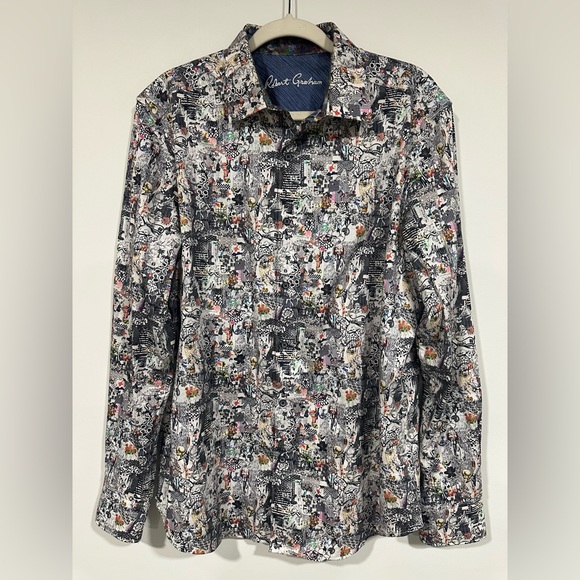 Robert Graham Shirt Men's L Medieval Times Classic Fit Long Sleeve Stretch Multi
